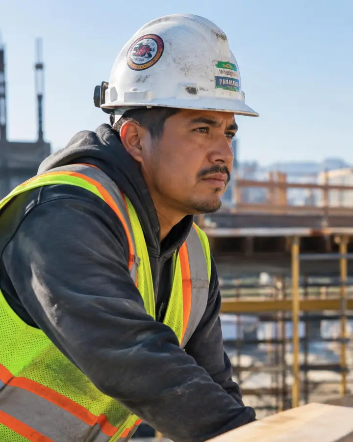 A construction worker alert on the job